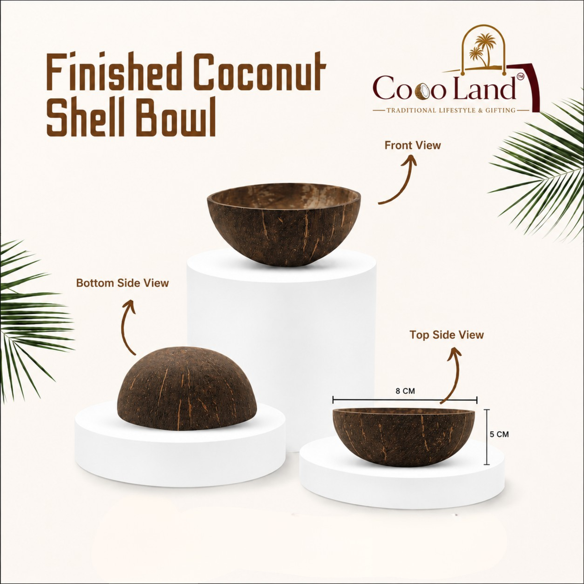 CocoLand Coconut Shell FINISHED BOWL (150 ml, 8-10 cm) Round Eco Friendly Candle Holder for DIY Candle Making