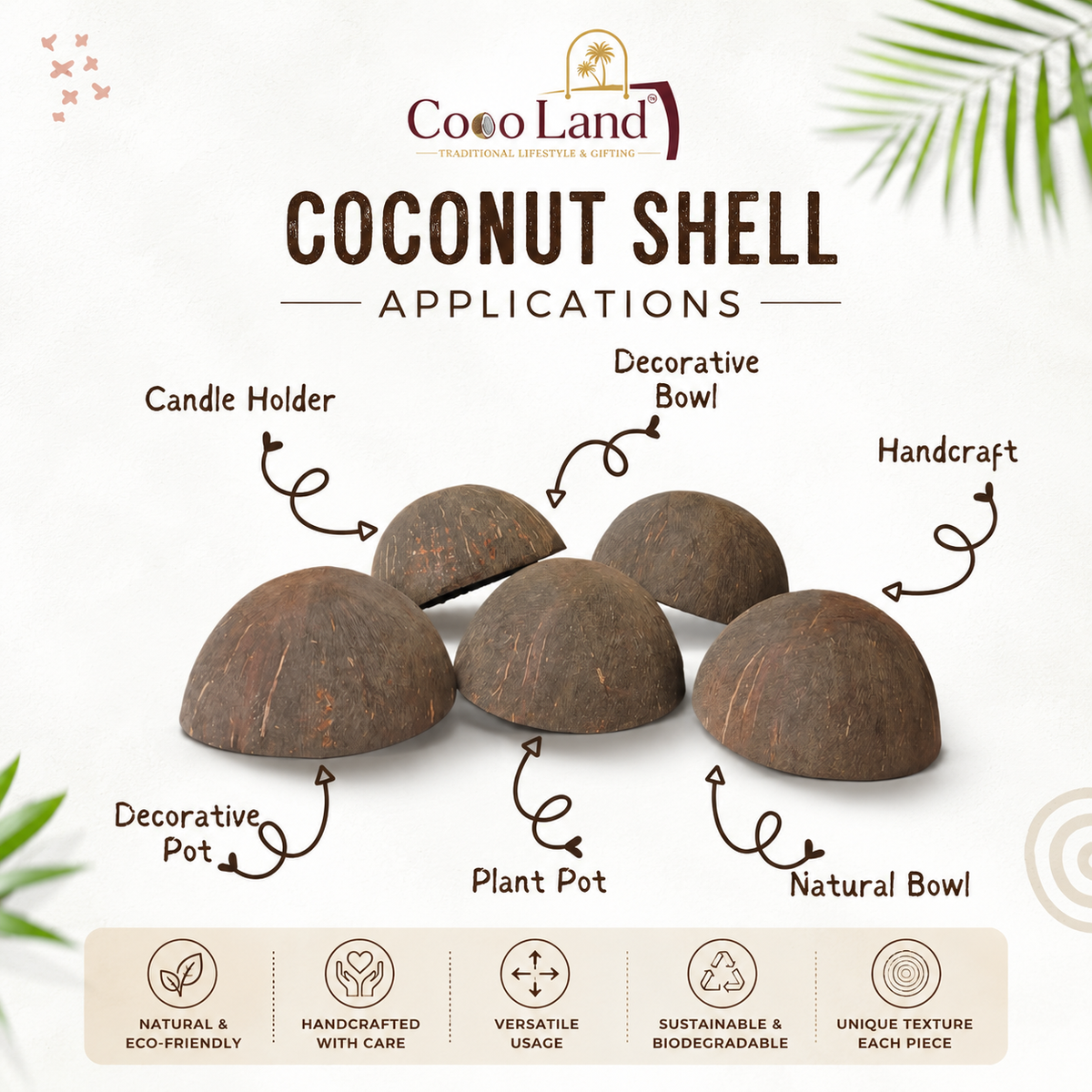 CocoLand Coconut Shell FINISHED BOWL (150 ml, 8-10 cm) Round Eco Friendly Candle Holder for DIY Candle Making