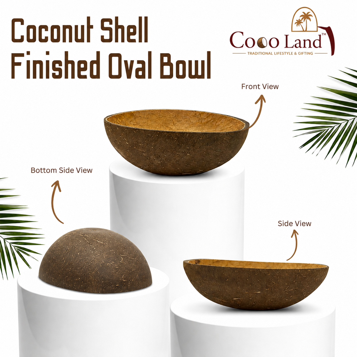 CocoLand Oval Coconut Shell NATURAL BOWL | Oval Eco Friendly Candle Holder for DIY Candle Making