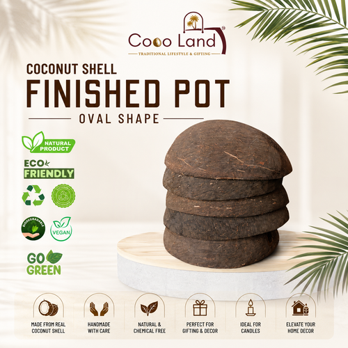CocoLand Oval Coconut Shell FINISHED BOWL | Oval Eco Friendly Candle Holder for DIY Candle Making
